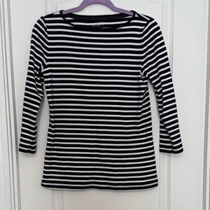 Talbots Navy and White Striped Long Sleeve Tee